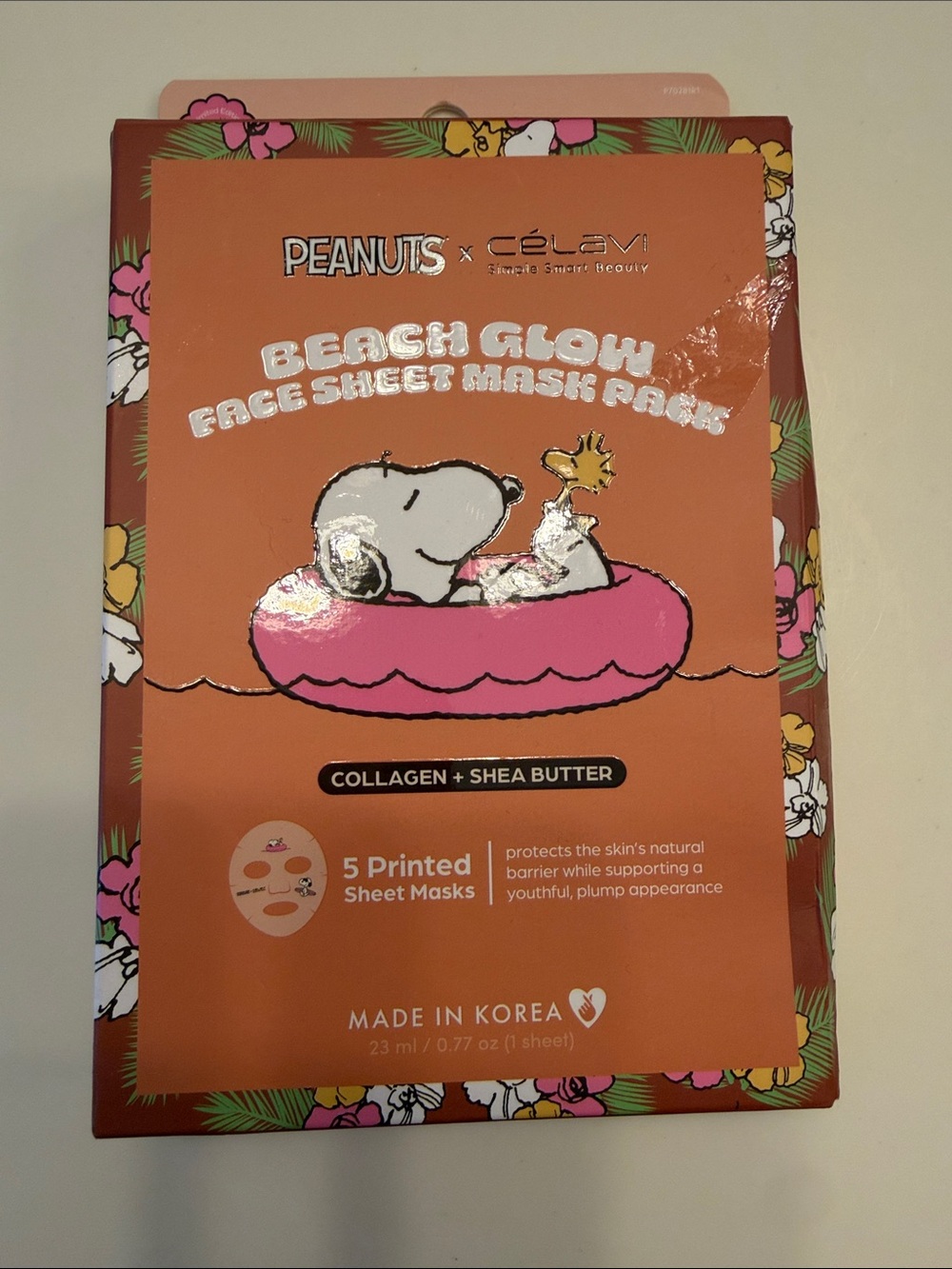 Peanuts x Celavi Beach Glow Face Sheet Mask - 5 printed Masks NIB